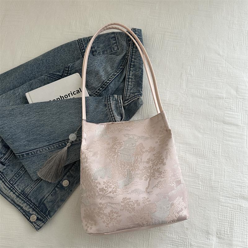 Новая китайская сумочка, новая красивая сумка через плечо для женщин, персонализированная повседневная женская ручная сумка-ведро с текстурой