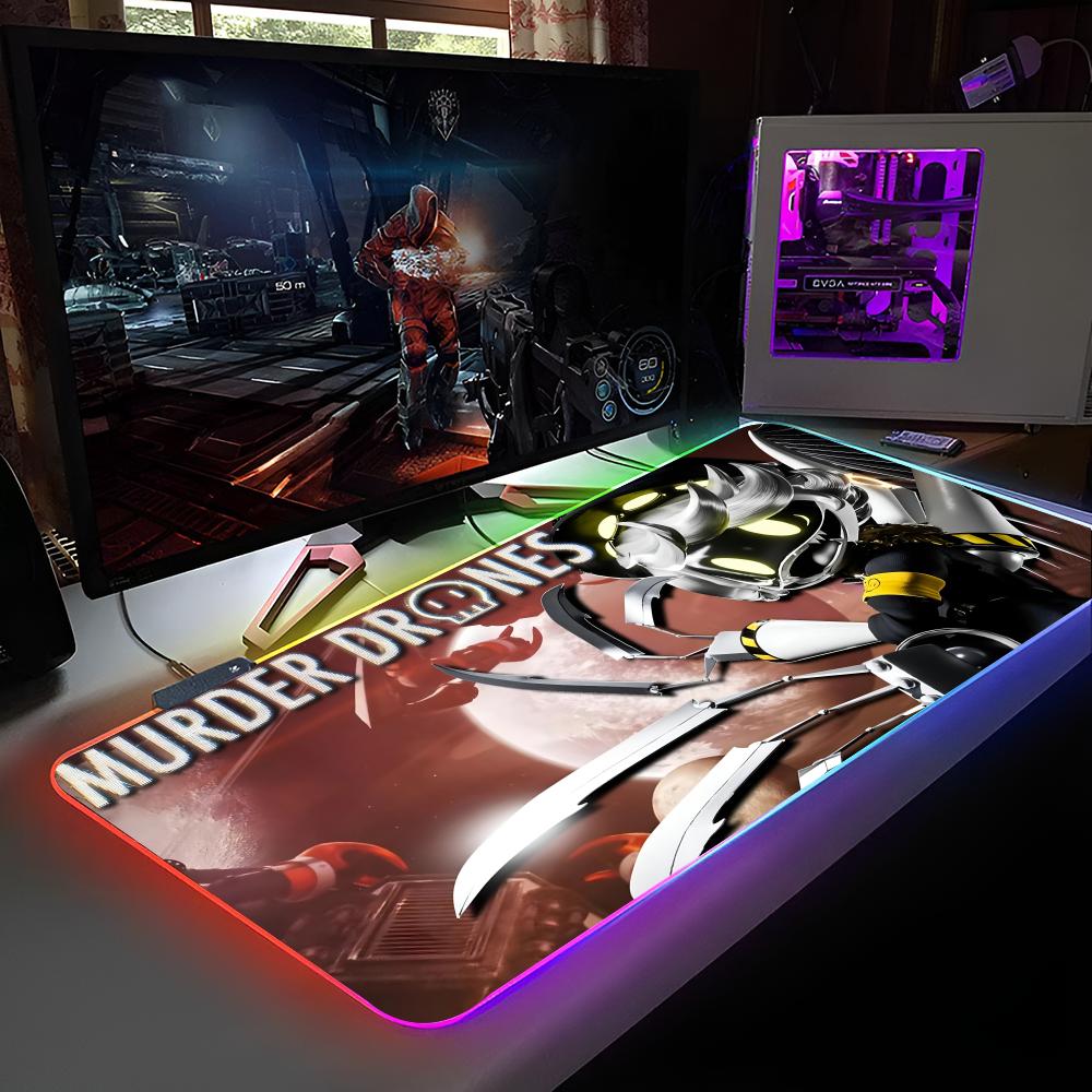 Игровой коврик для мыши M-Murder Drones Коврик для мыши с RGB-подсветкой Коврик для мыши для ноутбука Коврик для мыши для геймера на ноутбуке Игровые аксессуары для компьютерного стола