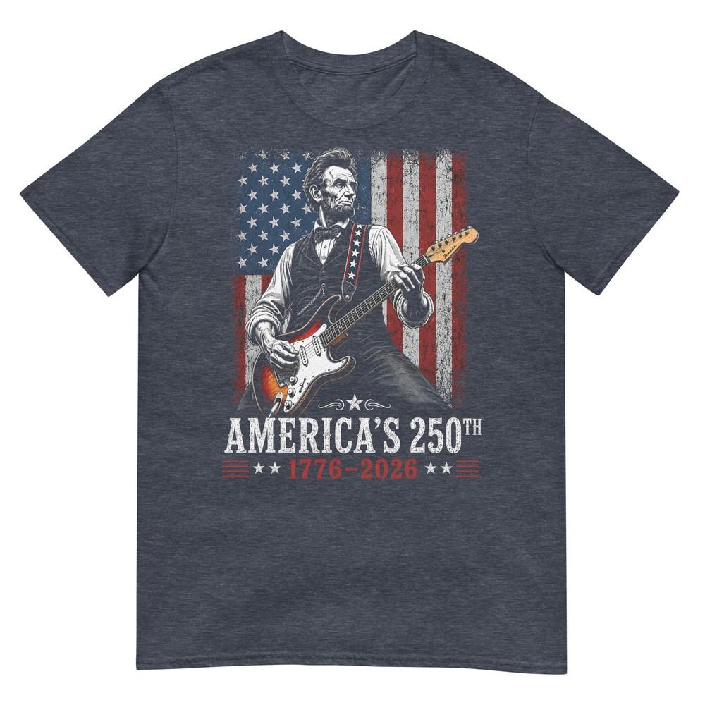 Abraham Lincoln Playing Guitar 4th Of July 250th Anniversary Tshirt