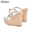 Модные Eilyken 2025 Новые КРИСТАЛЛ Платформа Танкетка Шлепанцы Летняя Обувь с Открытым Носком Женские Сексуальные Супер Высокие Мюли Женские Сандалии