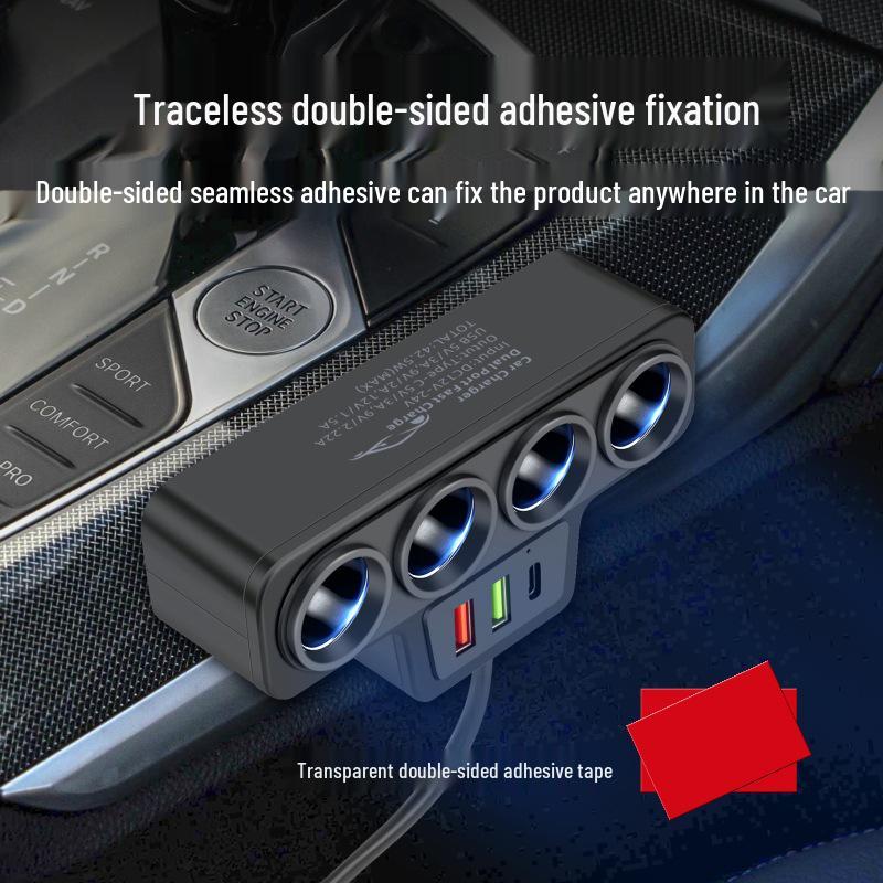 Универсальное автомобильное зарядное устройство высокой мощности: Разветвитель прикуривателя 1 на 4, PD+Двойной USB, Быстрая зарядка для 12 В/24 В.
