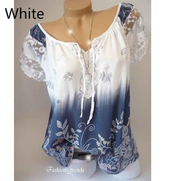 Новые женские летние повседневные топы с цветочным принтом, рубашки с коротким рукавом, блузки. Летняя мода, повседневный топ, блузка, большие размеры XS-5XL