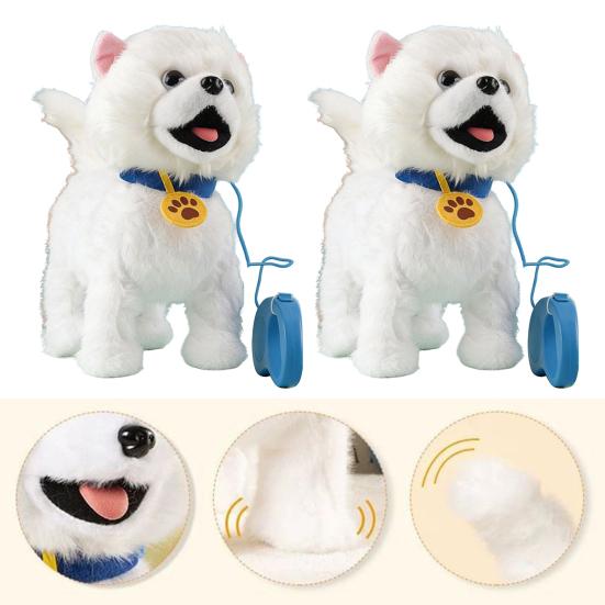 Электрическая плюшевая игрушка-собака с поводком, высовывающая язык, ходячий щенок, плюшевая игрушка с сенсорным управлением