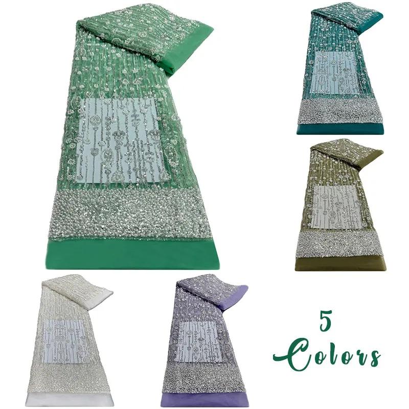 90x125cm Floral Stripes Sequins Embroidery Cloth Tulle Mesh Beaded Wedding Party Sewing Fabric DIY Dress Clothing Supplies