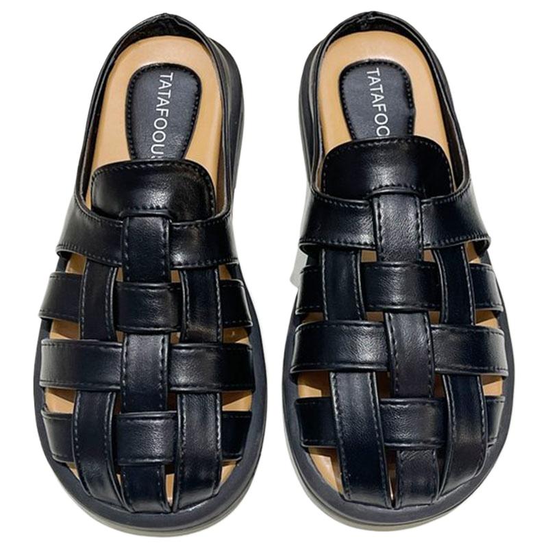 Модные полутапочки SyfIyno Silver Beige Brown Black Baotou, женские туфли, летние ретро-тканые полые толстые римские тапочки, мюли