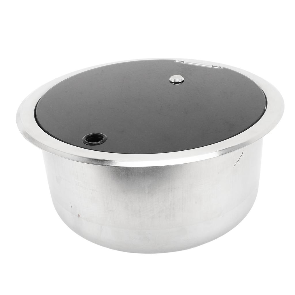 RV Bar Sink 10.2 X 5.1inch Stainless Steel Round Kitchen Sink with Tempered Glass Lid 40mm Drain Hole for Boat Caravan