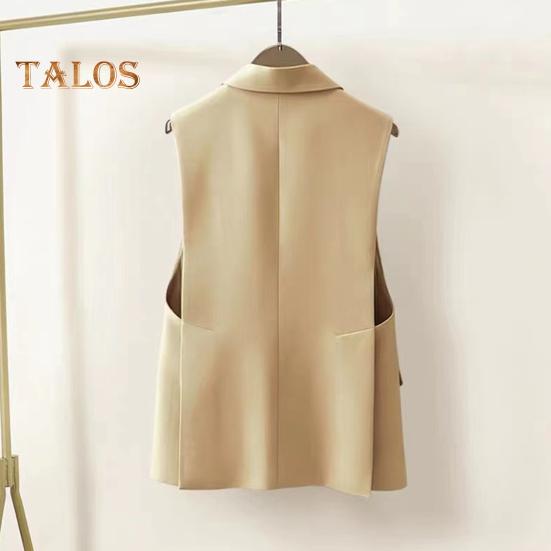 Женский костюм, жилет, застежка на одну пуговицу, кардиган без рукавов с v-образным вырезом и лацканами, средней длины, однотонное деловое деловое пальто для поездок на работу