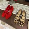 Sheepskin Version~ Korean Version of Genuine Leather New Niche Leopard Print Side Empty Word with Mary Jane Single Shoes Women's Flat Evening Shoes