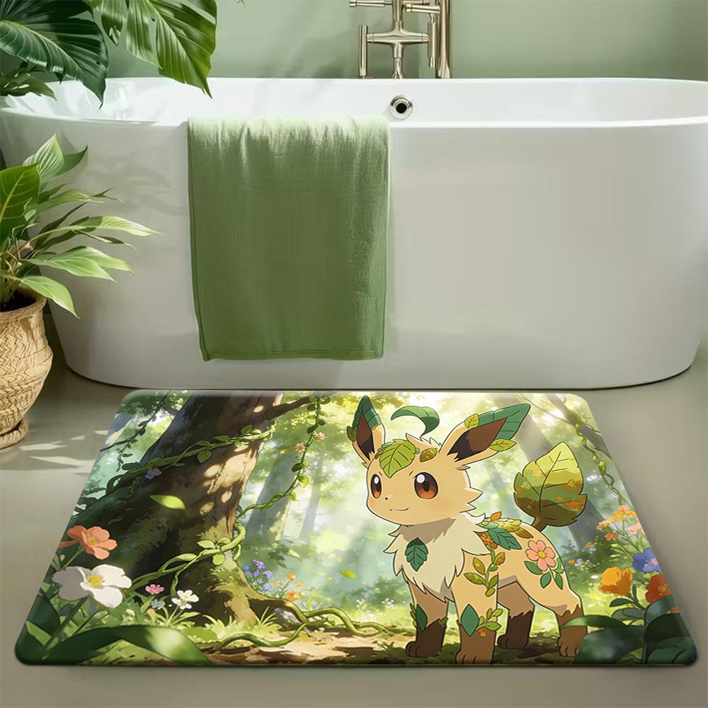 Cute Pokemon Pikachu and Starters Forest Print Non-slip Doormat, Soft Absorbent Floor Rug for Home Decor