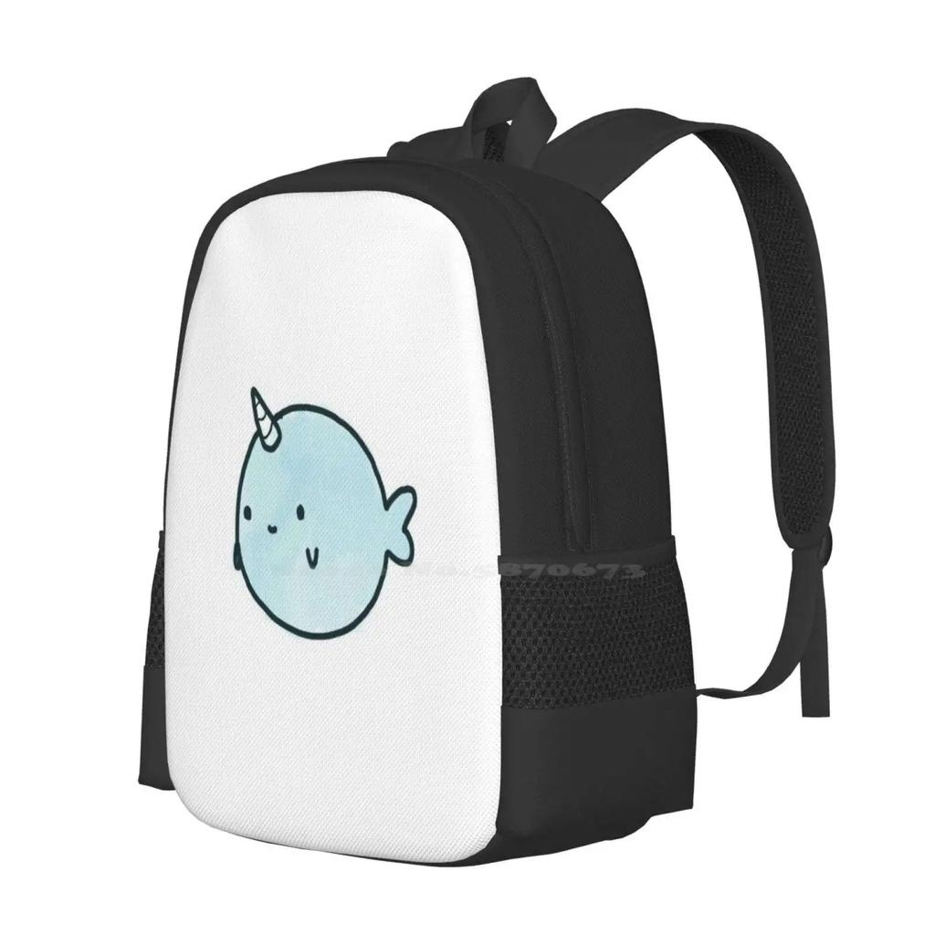 Narwhal Teen College Student Backpack Pattern Design Bags Whale Narwhal Ocean Animal Swimming Swimmer