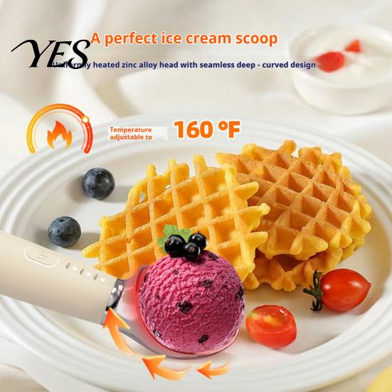 Wireless Ice Cream Spoon Heated Scoop, Electric for Hard Cream, Adjustable Temperature Scoop 3 Temps, Fast Heating, Rechargeable Self Warming