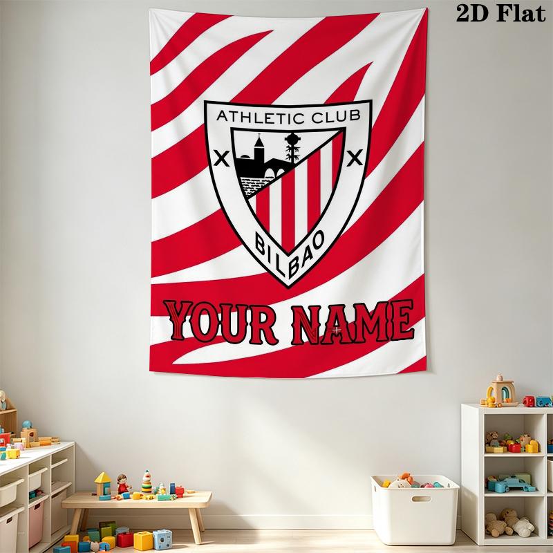 Custom Name Athletic Bilbao Wall Tapestry Aesthetic Wall Hanging Printed Fabric Blanket Decorative Tapestries for Bedroom Living Room Home Decor