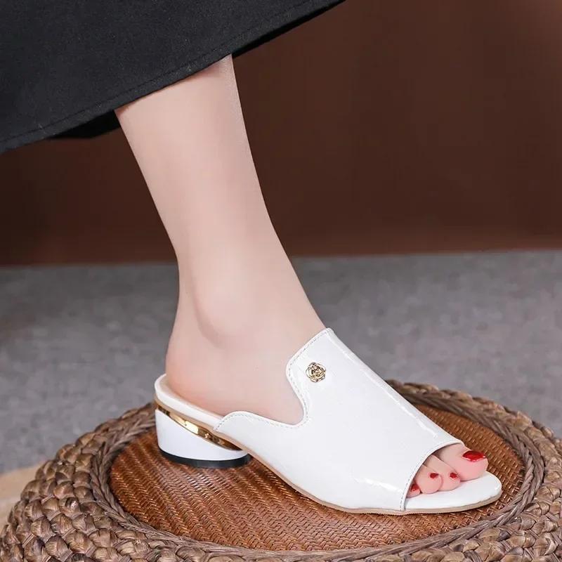 2024 New Fashionable Versatile Women's Slippers Solid Color Low Heel Fish Mouth Shoes Comfortable Women's Shoes Zapatos Mujer