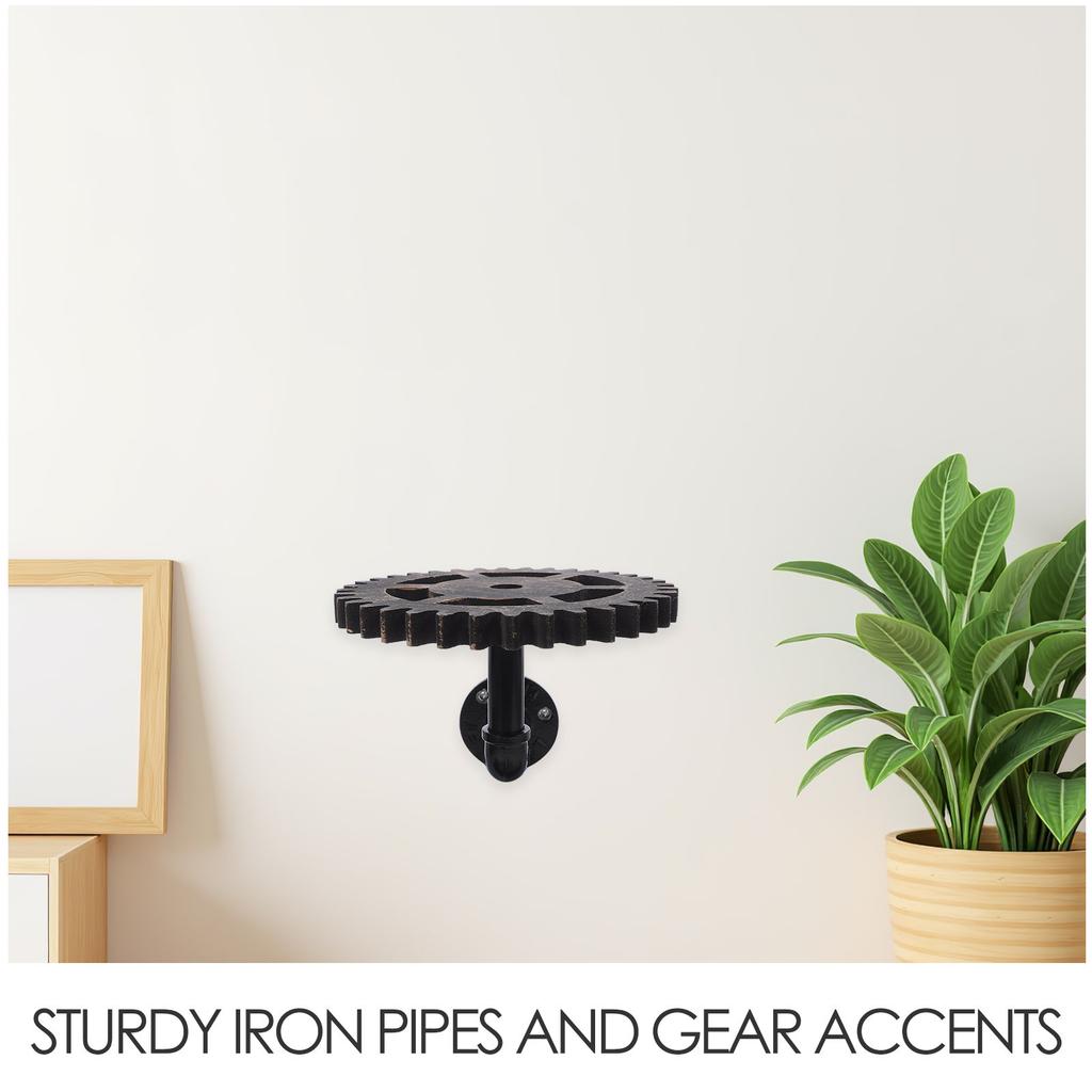 Vintage Industrial Pipe Wall Shelf Steampunk Gear Design Iron Pipe Storage Organizer Rack Rustic Floating Shelves for Living