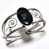 Black Fossil Coral Gemstone 925 Silver Plated Handmade Jewelry Cuff Bangle