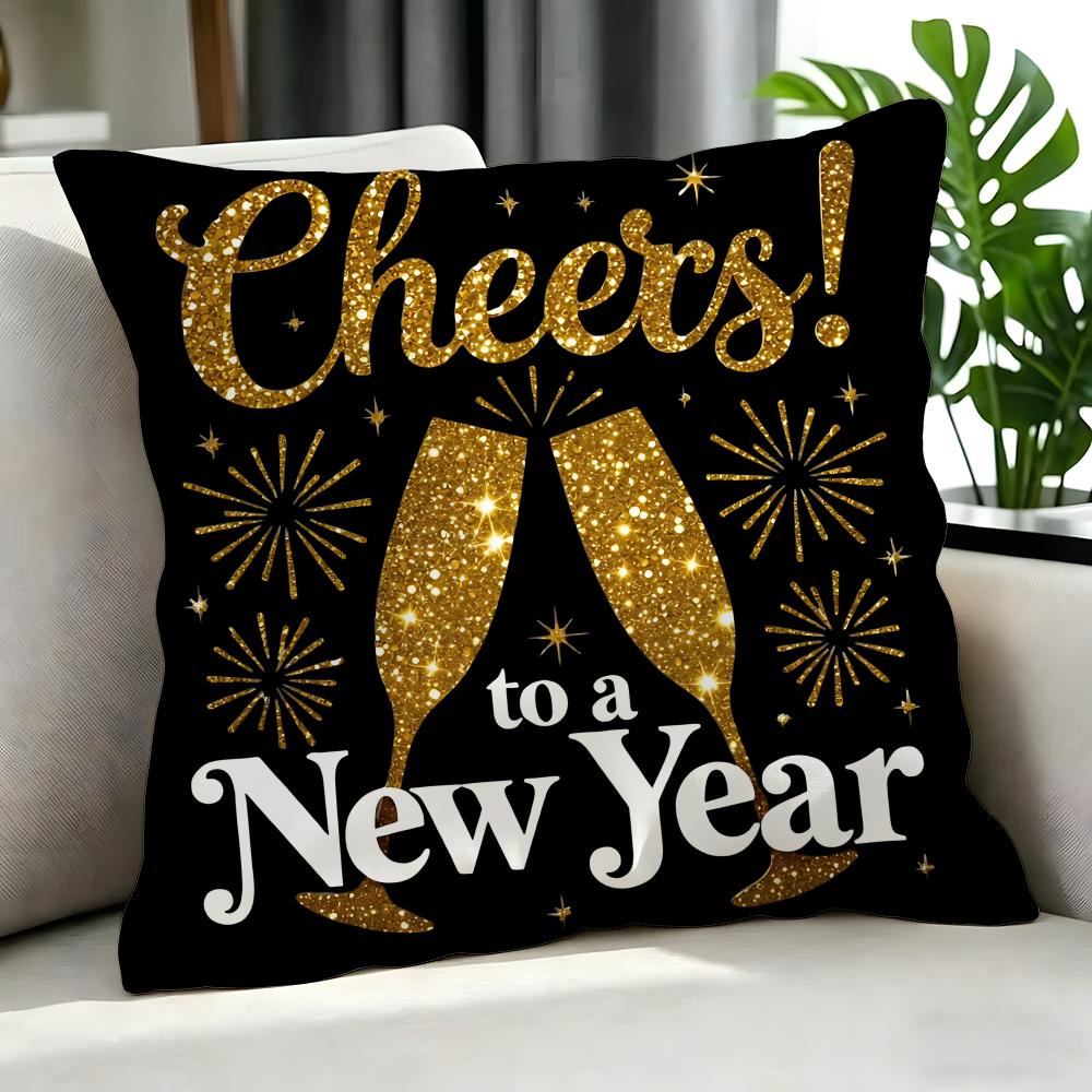 Holiday New Year'S Day Cushion Cover Cushion Cover Set 4Pcs 50X50 45X45 40X40 Pillowcase Decorative Sofa Home Decor