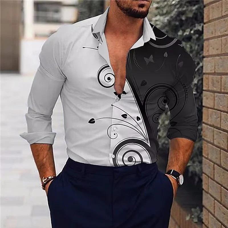 Spring Autumn Men's Shirt with Long Sleeves Collar Prints Complicated Gorgeous Temperament Business Shirts Men’s
