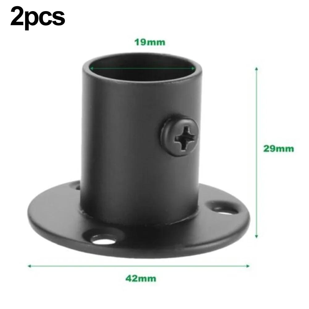 2Pcs Steel Pipe Bracket Tube Support Flange Seat Wardrobe Hanging Rail Rod Pole Socket End Holders 19-32mm Flange Rod Holder