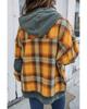 Azura Exchange Plaid Patch Hooded Frayed Snap Button Jacket