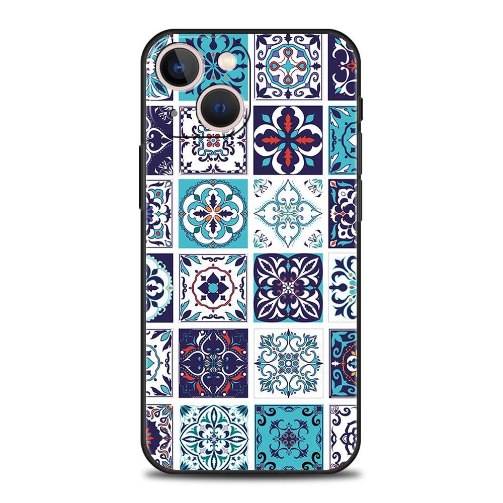 Цветочный тотем мандалы Роскошный чехол для телефона Для iPhone 13 15 14 12 11 Pro MAX XR X SE XS 7 8 Plus Силиконовый Черный Защитный чехол