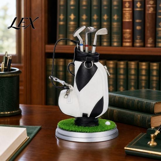 Desktop Pen Holder Men Golf Set, Mini Bag Desk Organizer with 3 Unique Gifts Club Pens, Novelty Office Decor for Men, Business Gift Decoration