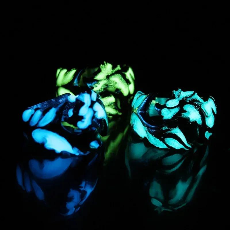 2024 Модные светящиеся кольца с драконом, готические регулируемые мужские кольца из нержавеющей стали, уникальные ювелирные изделия для мальчиков, винтажные кольца