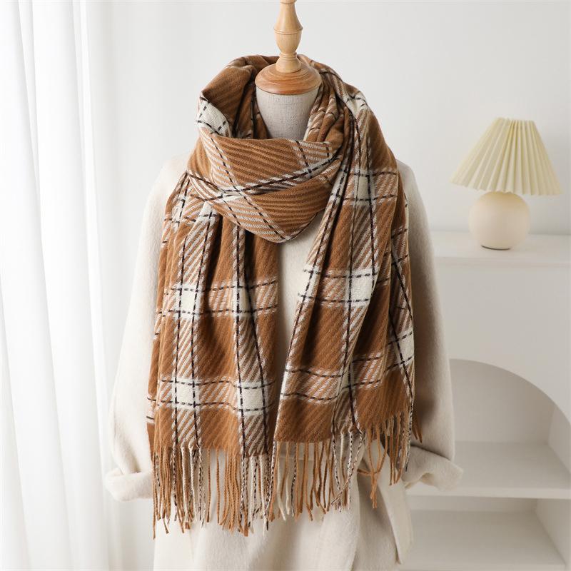 Luxury Faux Cashmere Winter Warm Plaid Scarf Women Soft Shawls Designer Thick Wraps Poncho Unisex Pashmina Blanket Neckerchief