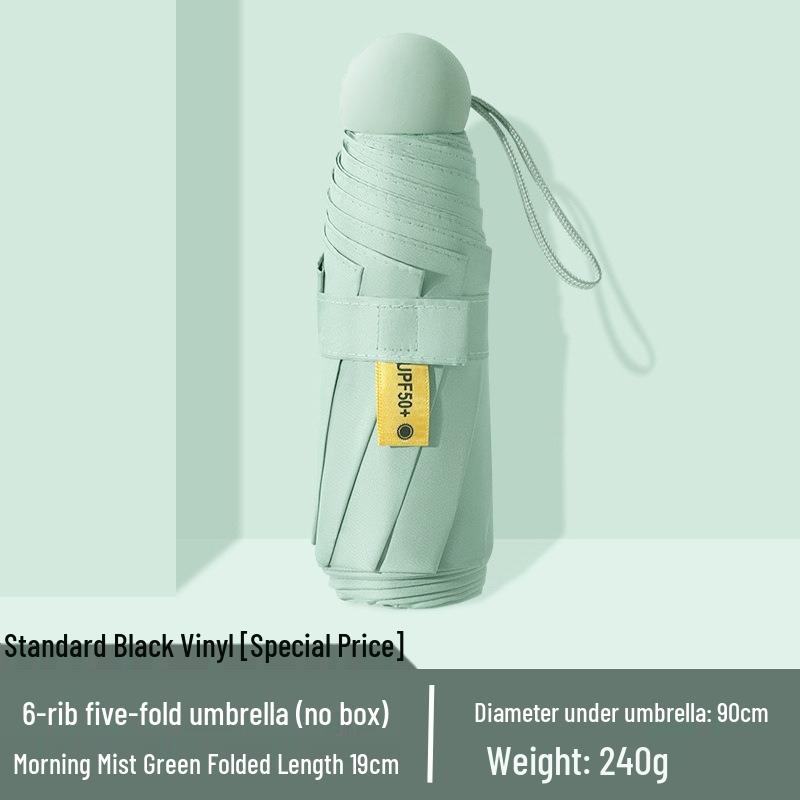 Женский мини-зонт двойного назначения: Компактный пятисложенный дизайн, Утолщенная ткань, Черный клей для защиты от УФ-лучей, Возможность нанесения логотипа на заказ