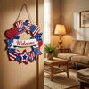 4th Of Welcome Door Sign, Patriotic Red Blue Wooden Hanging Decor