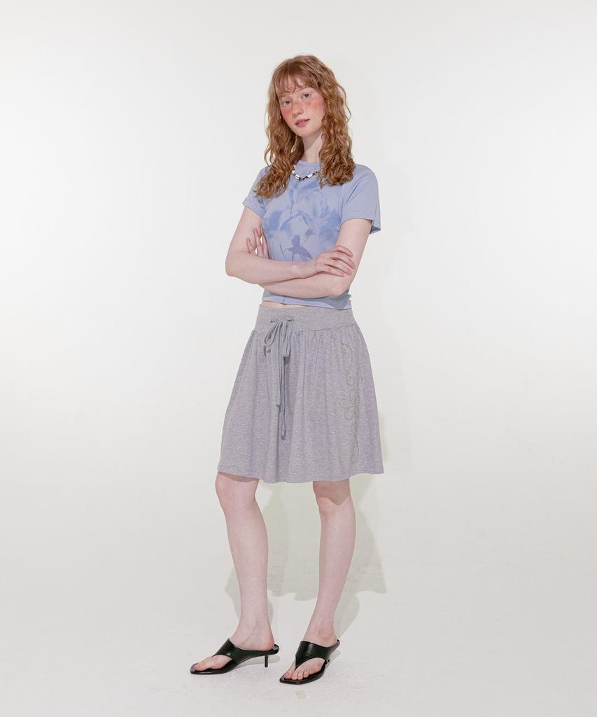 Lulu Seoul Western Stud Skirt (Light Gray)