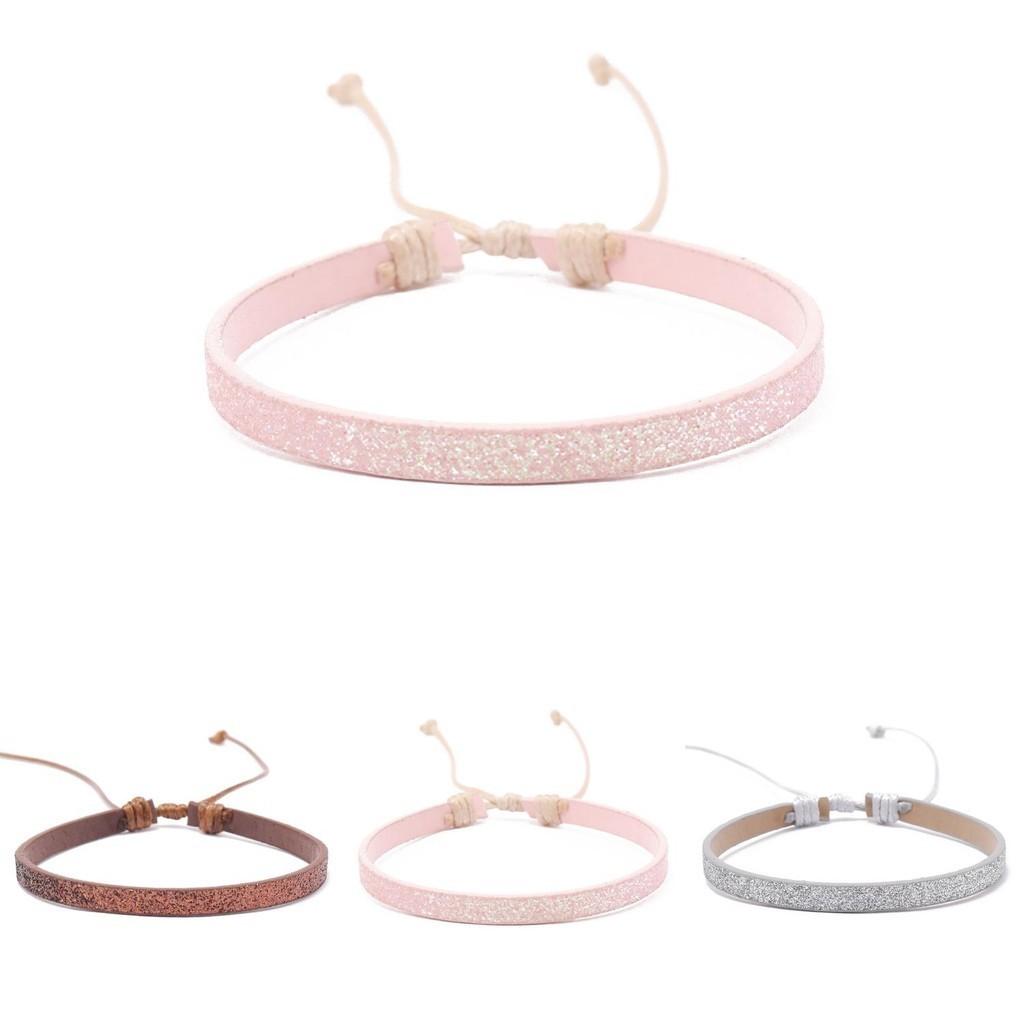 Colorful Sparkly Pu Leather Handmade Pullable Women's Bracelet Simple And Artistic European And American Style