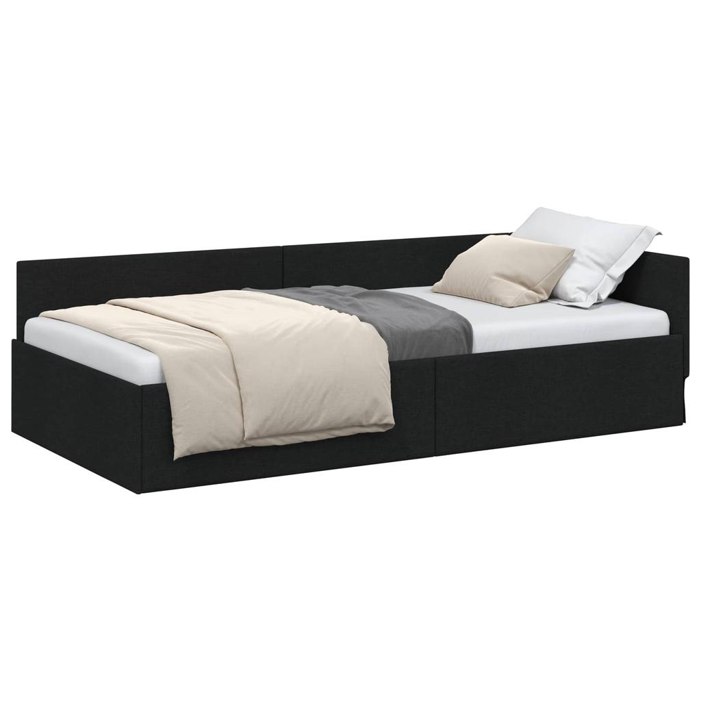 L shaped bed frame with headboard black 80 cm x 200 cm fabric