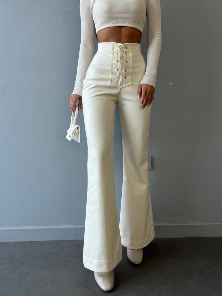 2024 European & American Women's Fashion: Sexy High-Waist Flared Leather Pants for Autumn/Winter