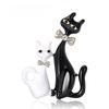 Enamel Bow Two Cat Brooches for Women Unisex Animal Pins 2-color Available Casual Party Accessories Gifts