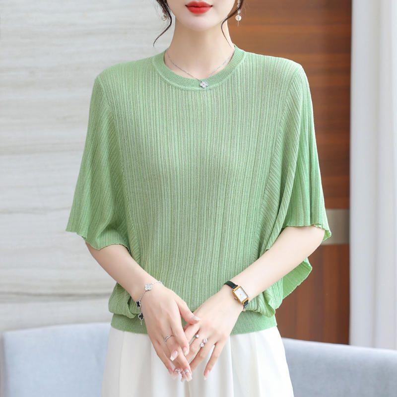 Женская летняя трикотажная футболка с коротким рукавом, рубашка «летучая мышь», летний новый модный топ, трикотажная рубашка из ледяного шелка