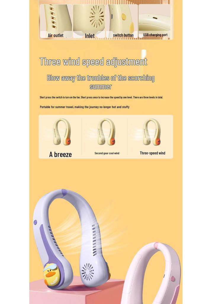 2026 Trendy Bladeless Neck Fan - Cute, Rechargeable, Up & Down Wind for Girls