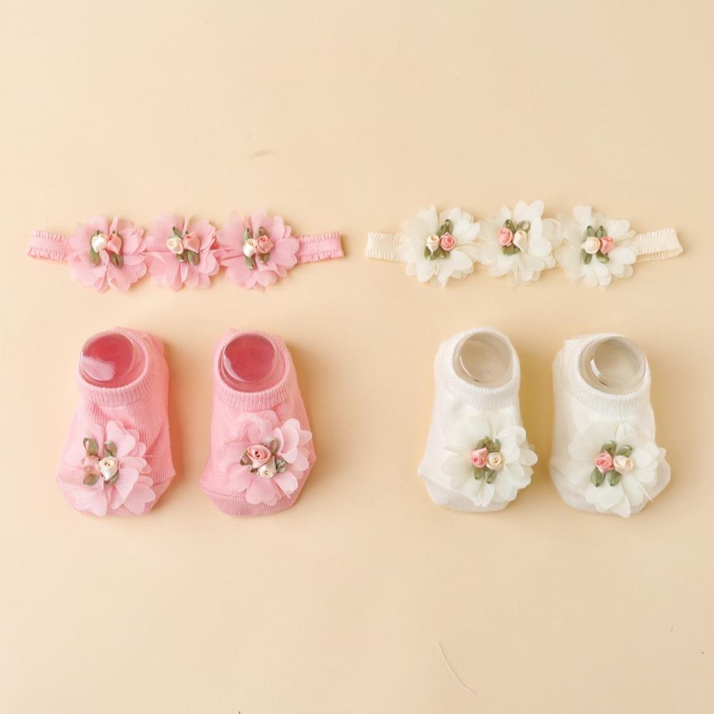 Baby Flower Headbands and Socks 2pcs Set Newborn Lace Headband Cute Pograpjy Props