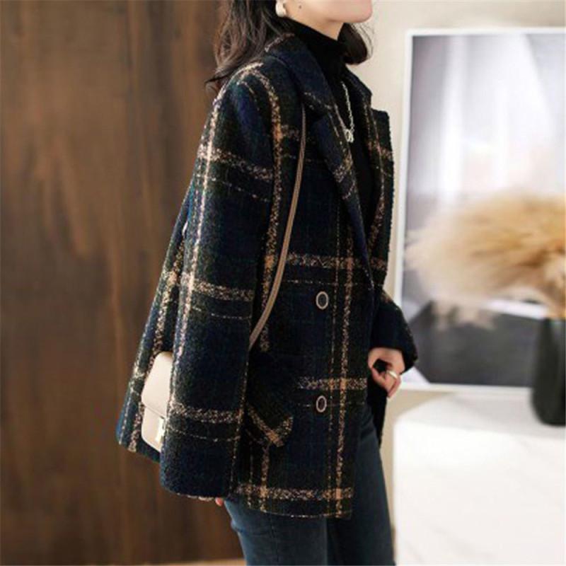 Tooxika осень и зима новый ретро британский стиль цветной клетчатый пиджак двубортный шерстяное пальто для женщин