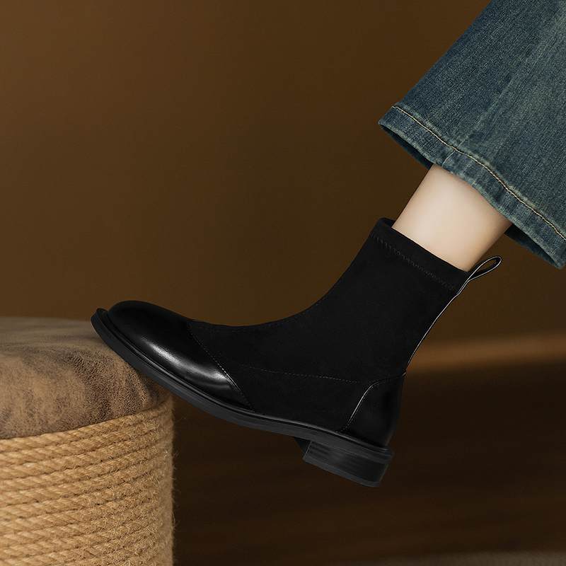 Krazing Po Микрофибра Флок Зима Круглый Носок Размер 33 Ботильоны Челси Размер 43 Молния Высокое Качество Низкий Каблук Ботильоны