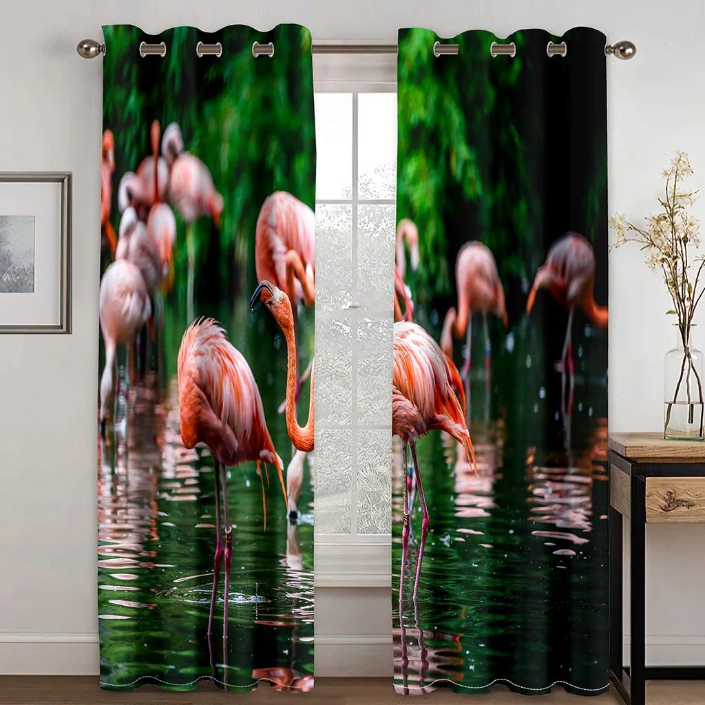 Высококачественные плотные затемняющие шторы с принтом фламинго, пляжа и моря, розовые животные для окон в гостиной, высокие затемняющие шторы, новые шторы