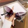 Fashionable Large Butterfly Frame Rhinestone Rimless Sunglasses - Trendy High-End Style for Women