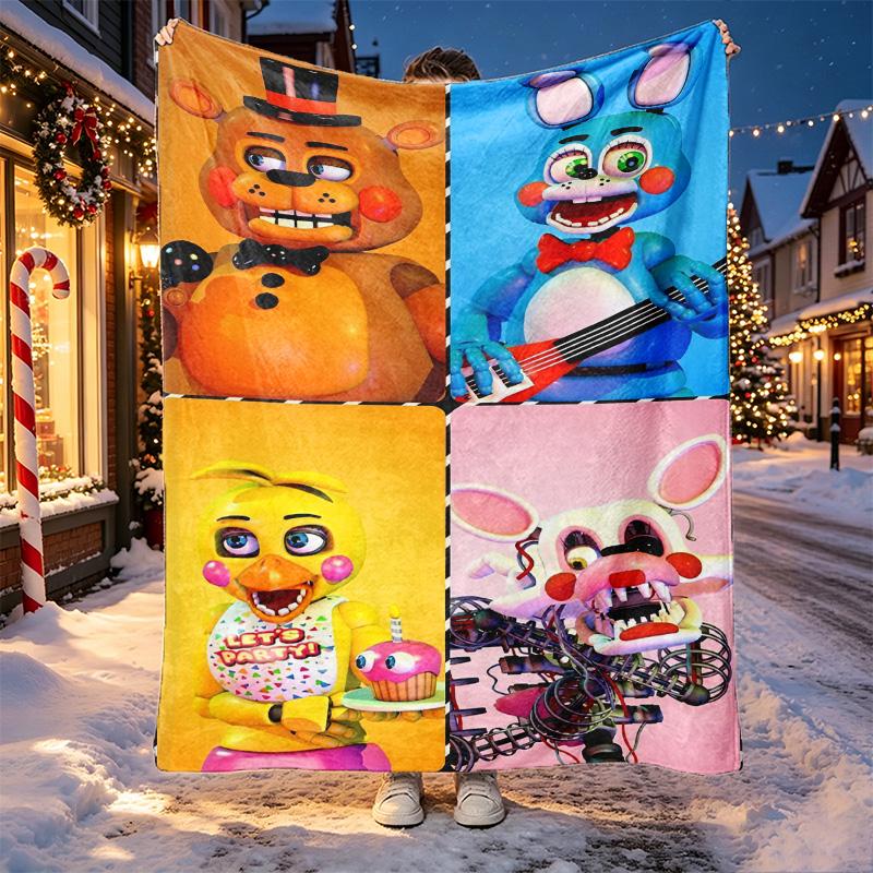 Five Nights at Freddy's Pattern Blanket for Home Decoration, Bed, Sofa, Car Travel, Camping, Suitable for All Seasons, Birthday Christmas Gift