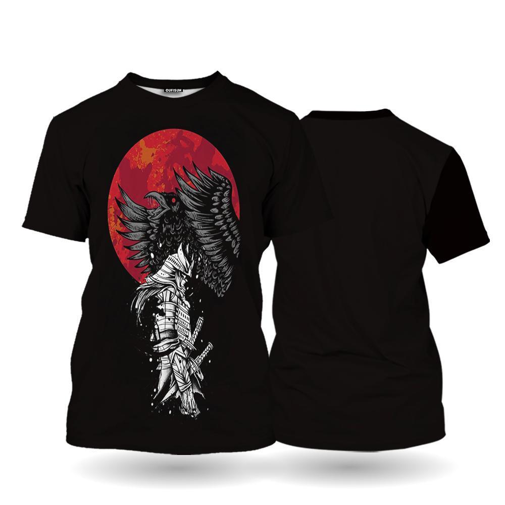 Японская футболка самурая с 3D принтом в японском стиле, топы с короткими рукавами, футболки, повседневная мужская футболка в стиле ретро, ​​винтажная мужская одежда большого размера