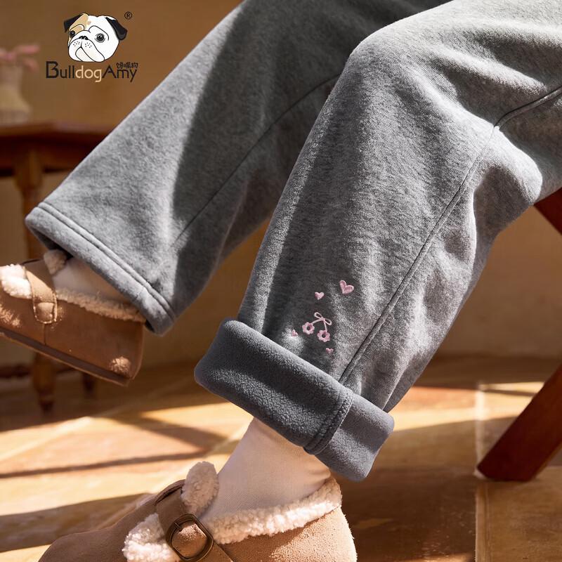 ChanZuigou Girls' Fleece-Lined Antibacterial Straight-Leg Casual Pants
