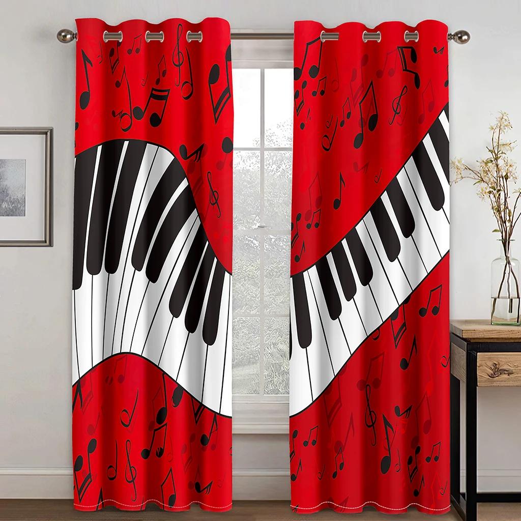 3D Piano Black and White Notes Романтичные инновационные шторы для гостиной, кухни, спальни, балкона, окна, декор, шторы, 2 панели