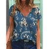 Retro Women's V-neck New Western Denim 3D Printed Short Sleeved T-shirt