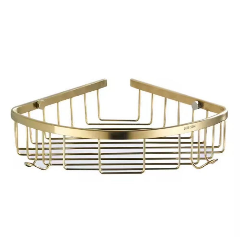 Modern Steel Shower Corner Shelf Wall-Mounted Brushed Gold for Apartment & Hotel Use