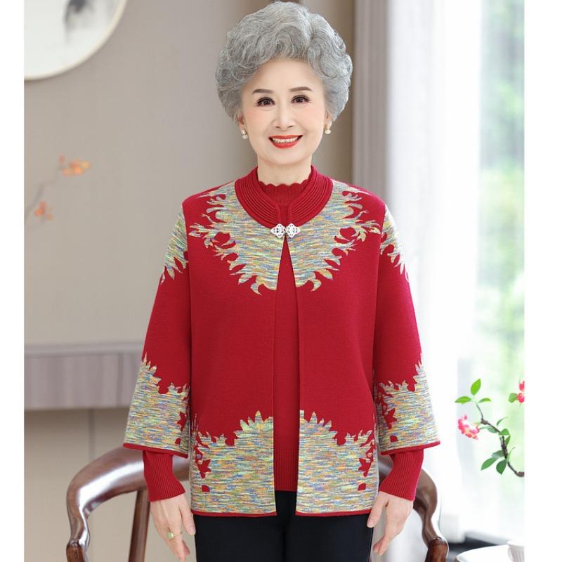 Кардиган для женщин среднего и пожилого возраста, комплект из двух предметов: свитер для мамы, женский вязаный базовый топ, платье для тещи