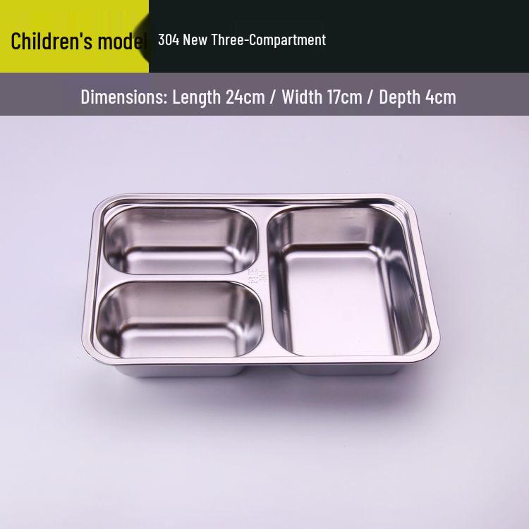 304 Stainless Steel Drop-Proof Square Dinner Plate for Kids with Four Compartments