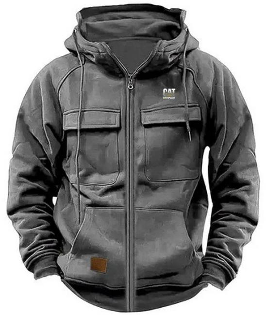 Мужское худи с кожаной нашивкой и множеством карманов для осени/зимы – толстовка в европейском и американском молодежном стиле